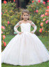 Long Sleeves Ivory Lace Tulle Illusion Neck Floor Length Flower Girl Dress Long Sleeves Ivory Lace Tulle Illusion Neck Floor Length Flower Girl Dress